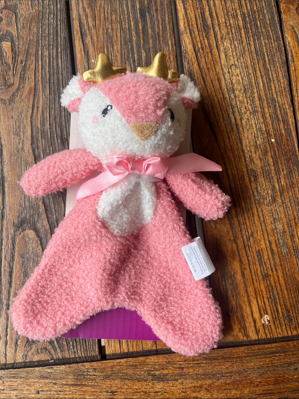 Pink Deer Plush Lovey with Gold Horns - Soft Comfort Toy by